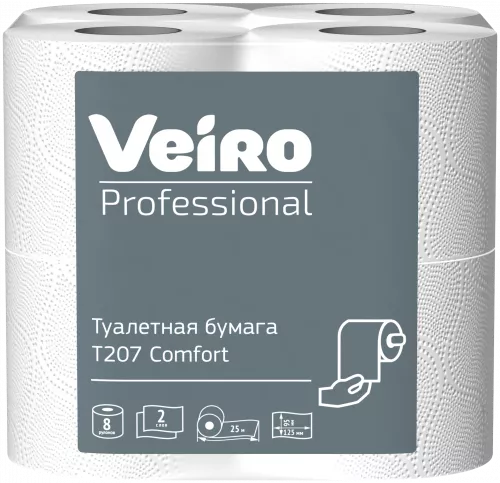 T207 Veiro Professional Туалетная бумага 2-слоя, D 105 мм, 200 листов, 125*95 мм, 48 рул*25 м