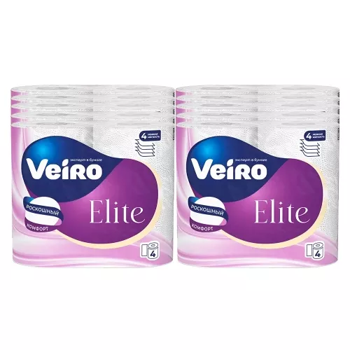 9С44 Veiro Elite Extra Туалетная бумага, 4 слоя, 15м (14 пачек*4 рулона)